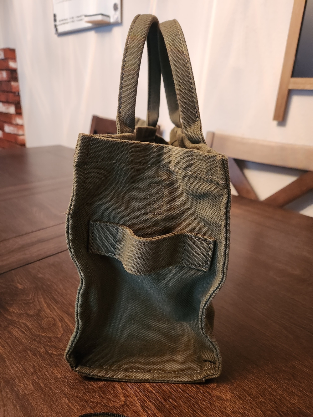 The Tote Bag Olive Canvas Tote with Camouflage Strap 12x9x5 - Picture 5 of 8
